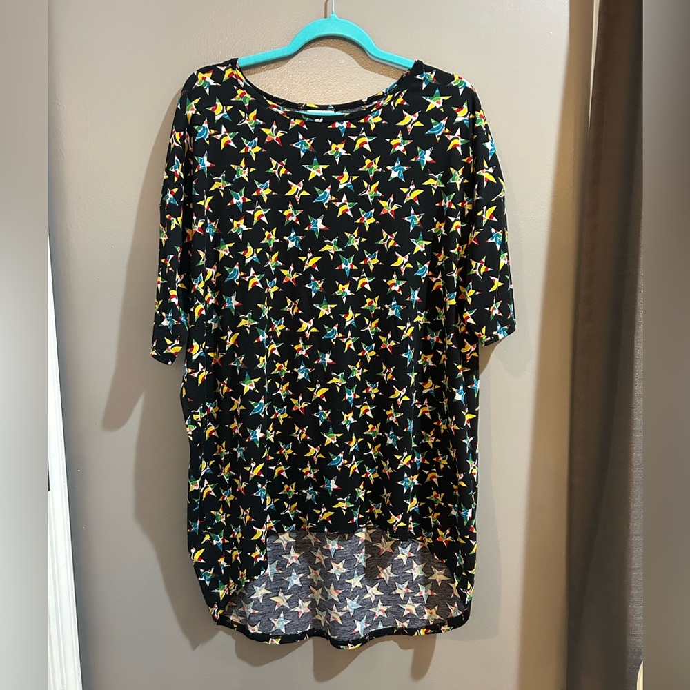 LuLaRoe Black Top with Multicolor Star Pattern